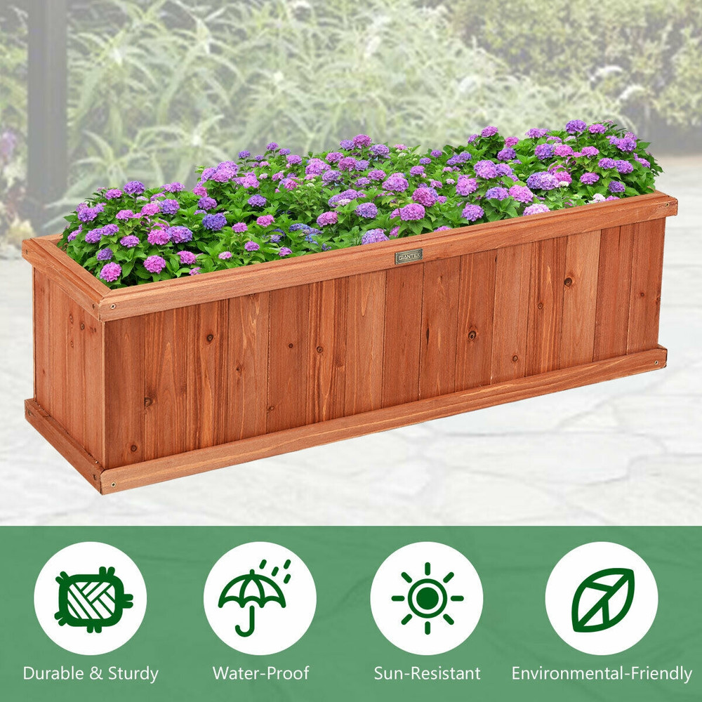 Wooden Decorative Planter Box, Natural Fir Garden & Window Box for Flowers, Herbs & Vegetables