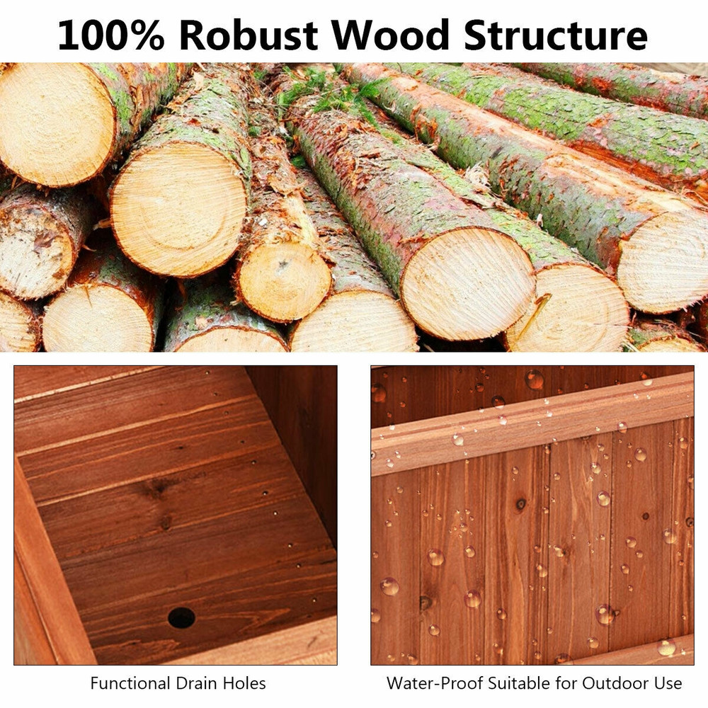 Wooden Decorative Planter Box, Natural Fir Garden & Window Box for Flowers, Herbs & Vegetables