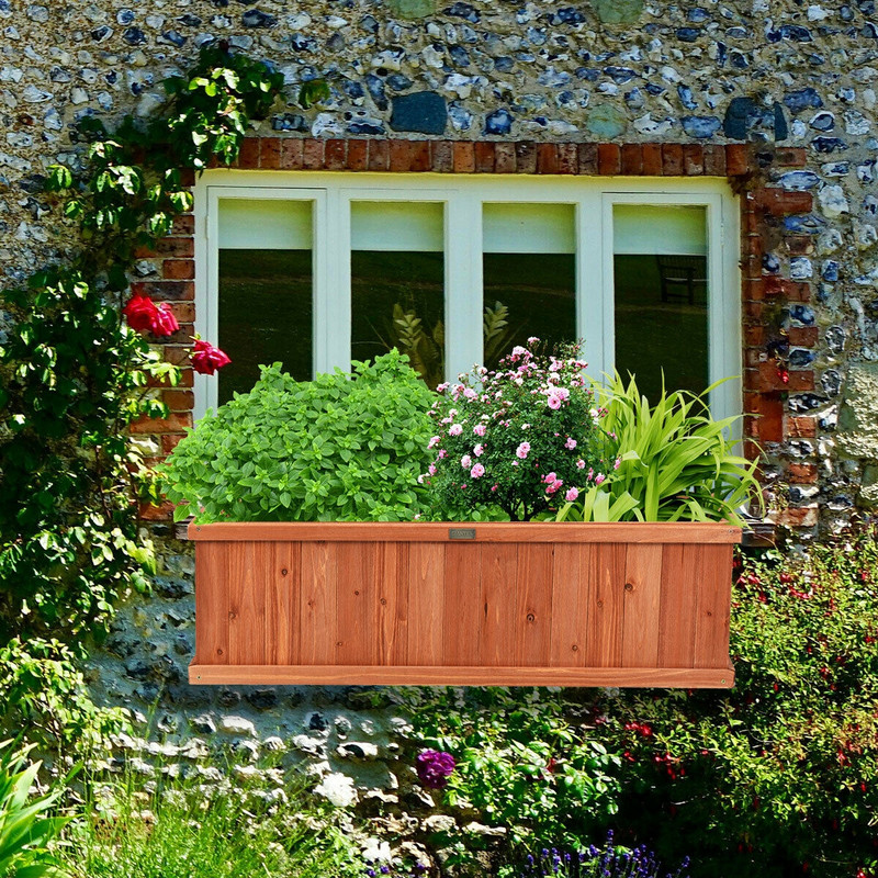 Wooden Decorative Planter Box, Natural Fir Garden & Window Box for Flowers, Herbs & Vegetables
