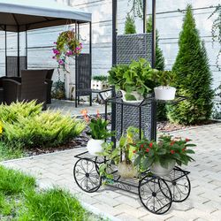 tier garden cart flower stand, parisian style metal plant holder for indoor outdoor decor