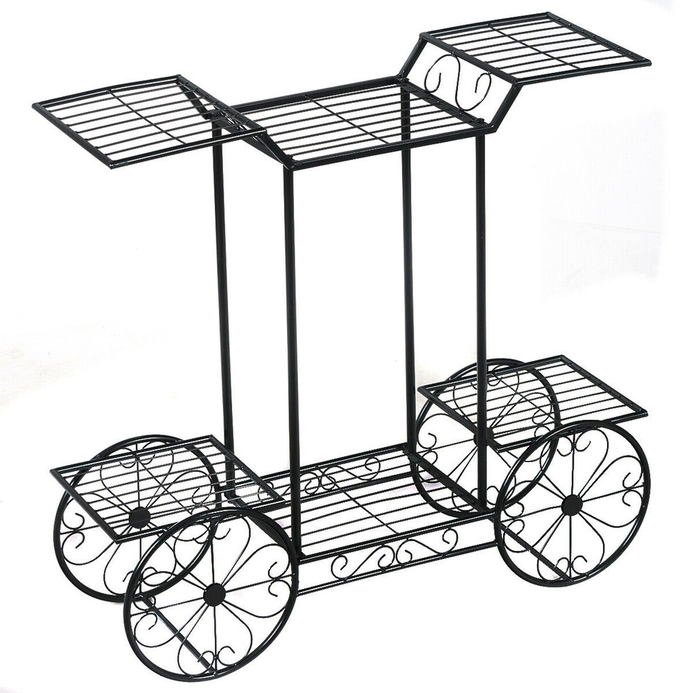 Tier Garden Cart Flower Stand, Parisian Style Metal Plant Holder for Indoor Outdoor Decor