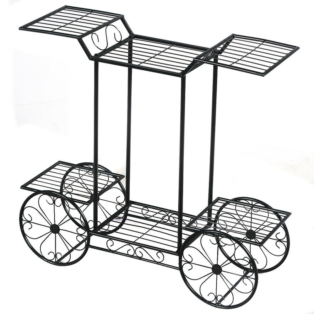 Tier Garden Cart Flower Stand, Parisian Style Metal Plant Holder for Indoor Outdoor Decor