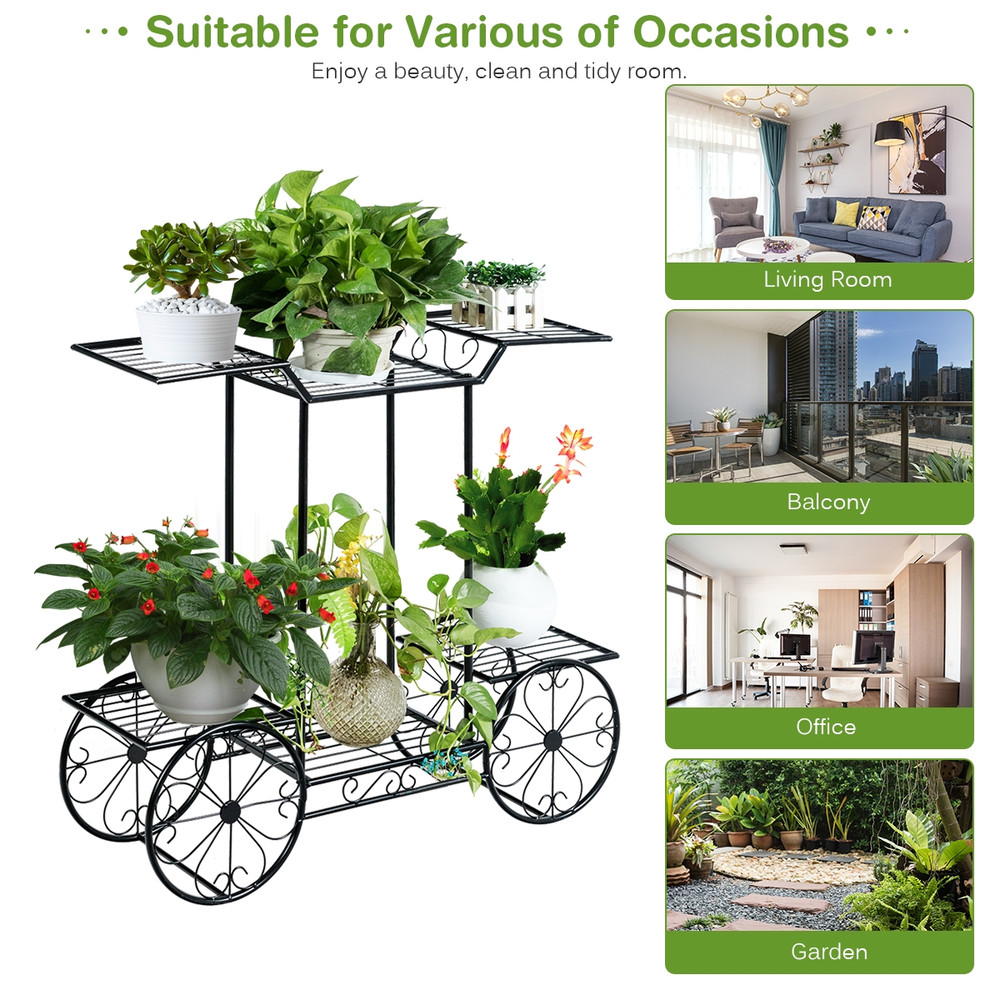 Tier Garden Cart Flower Stand, Parisian Style Metal Plant Holder for Indoor Outdoor Decor
