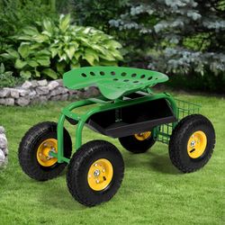 heavy duty garden cart with tool tray, 330lb capacity rolling utility cart with 360 seat & storage basket