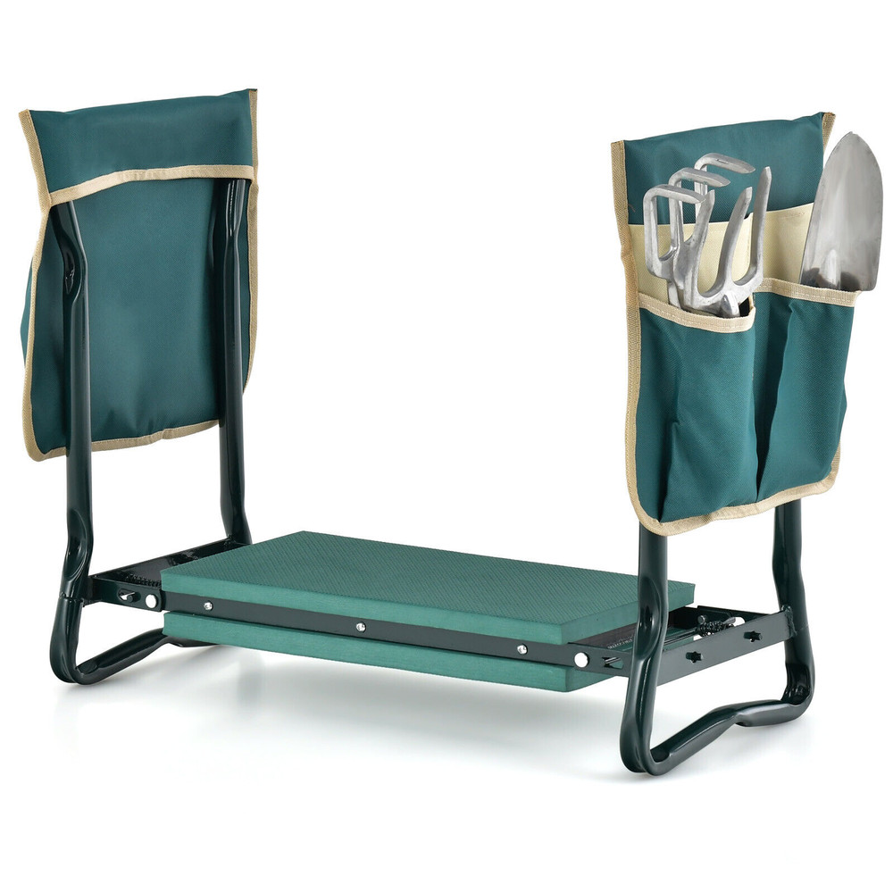 Convertible Garden Kneeler Seat, Foldable Steel Frame Bench with Storage Pockets for Gardening Comfort