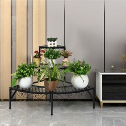 black metal corner plant shelf, 3 tier heavy duty flower pot holder for home & garden decor
