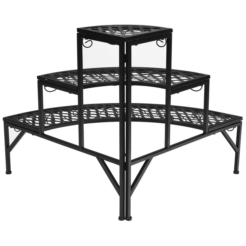 Black Metal Corner Plant Shelf, 3 Tier Heavy Duty Flower Pot Holder for Home & Garden Decor