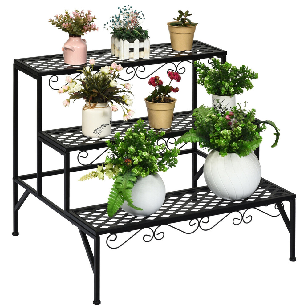 3 Tier Metal Plant Stand, 100lb Capacity Decorative Shelf for Indoor Outdoor Plants & Home Decor