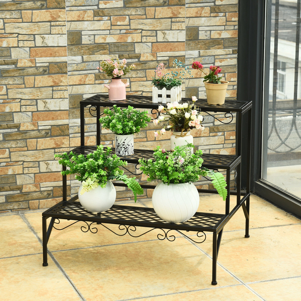 3 Tier Metal Plant Stand, 100lb Capacity Decorative Shelf for Indoor Outdoor Plants & Home Decor