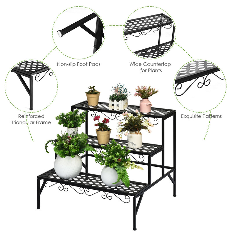 3 Tier Metal Plant Stand, 100lb Capacity Decorative Shelf for Indoor Outdoor Plants & Home Decor