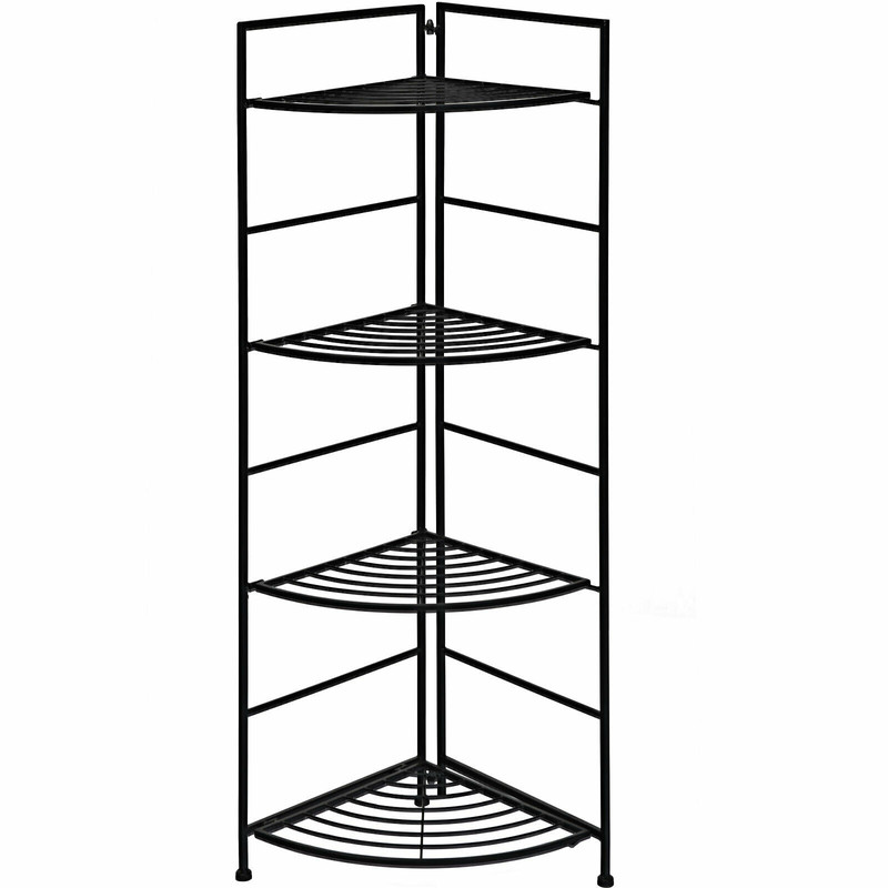 4 Tier Folding Metal Shelf Plant Stand, Corner Storage Rack with Open Shelves for Indoor Outdoor Display, Foldable