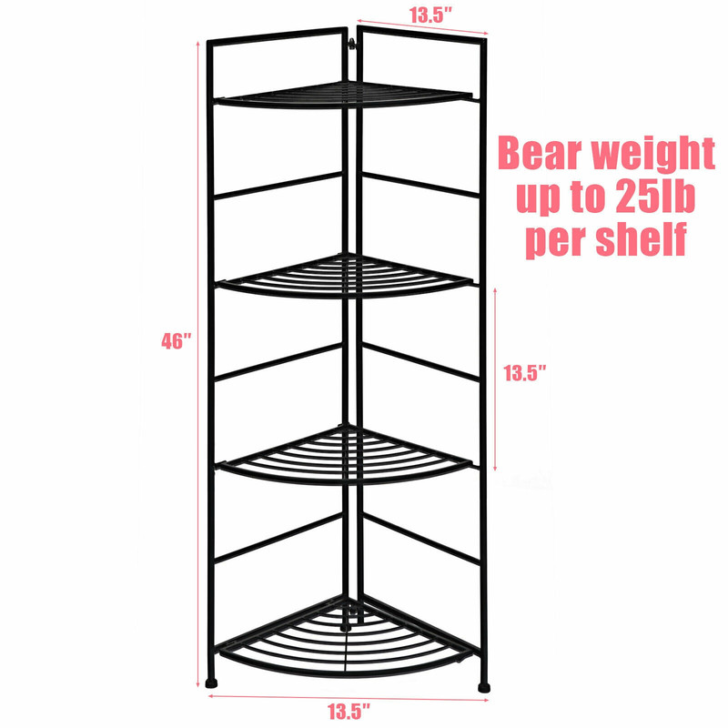 4 Tier Folding Metal Shelf Plant Stand, Corner Storage Rack with Open Shelves for Indoor Outdoor Display, Foldable