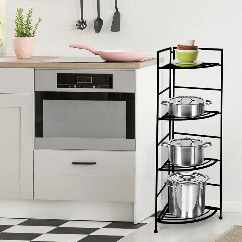 4 Tier Folding Metal Shelf Plant Stand, Corner Storage Rack with Open Shelves for Indoor Outdoor Display, Foldable