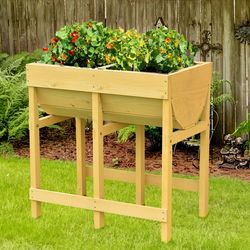 raised wooden planter vegetable flower bed with liner, elevated garden bed for outdoor herbs, plants & flowers