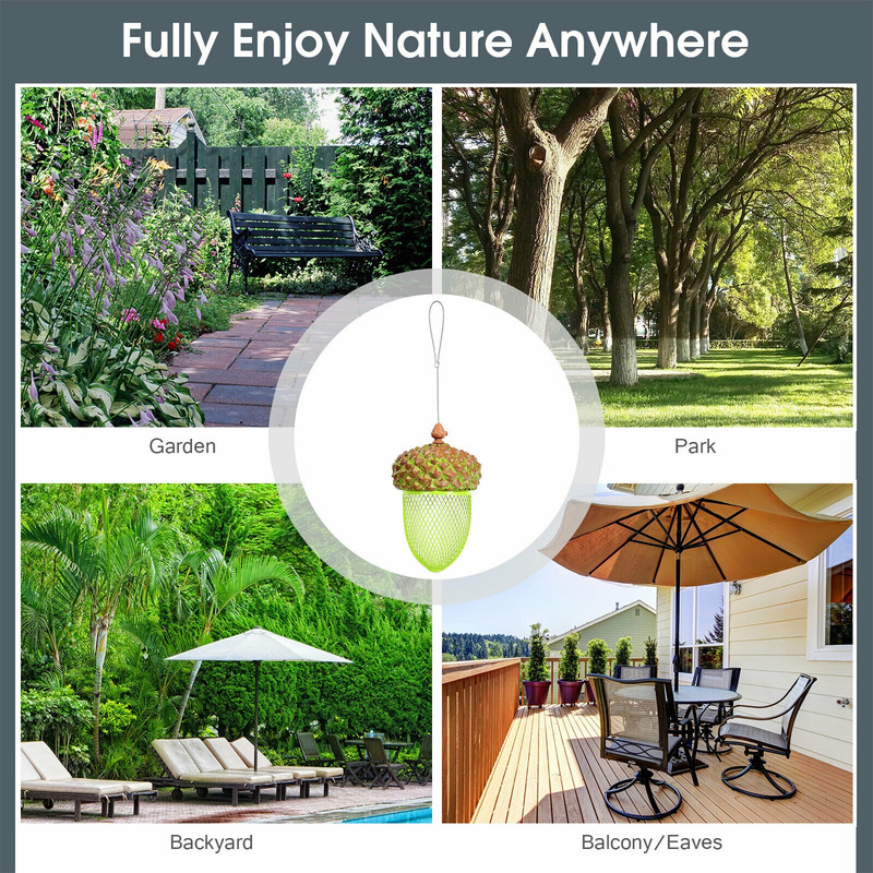 Metal Acorn Wild Bird Feeder Outdoor Hanging Food Dispenser for Garden Yard Backyard Patio Decor Squirrel-Proof Durable