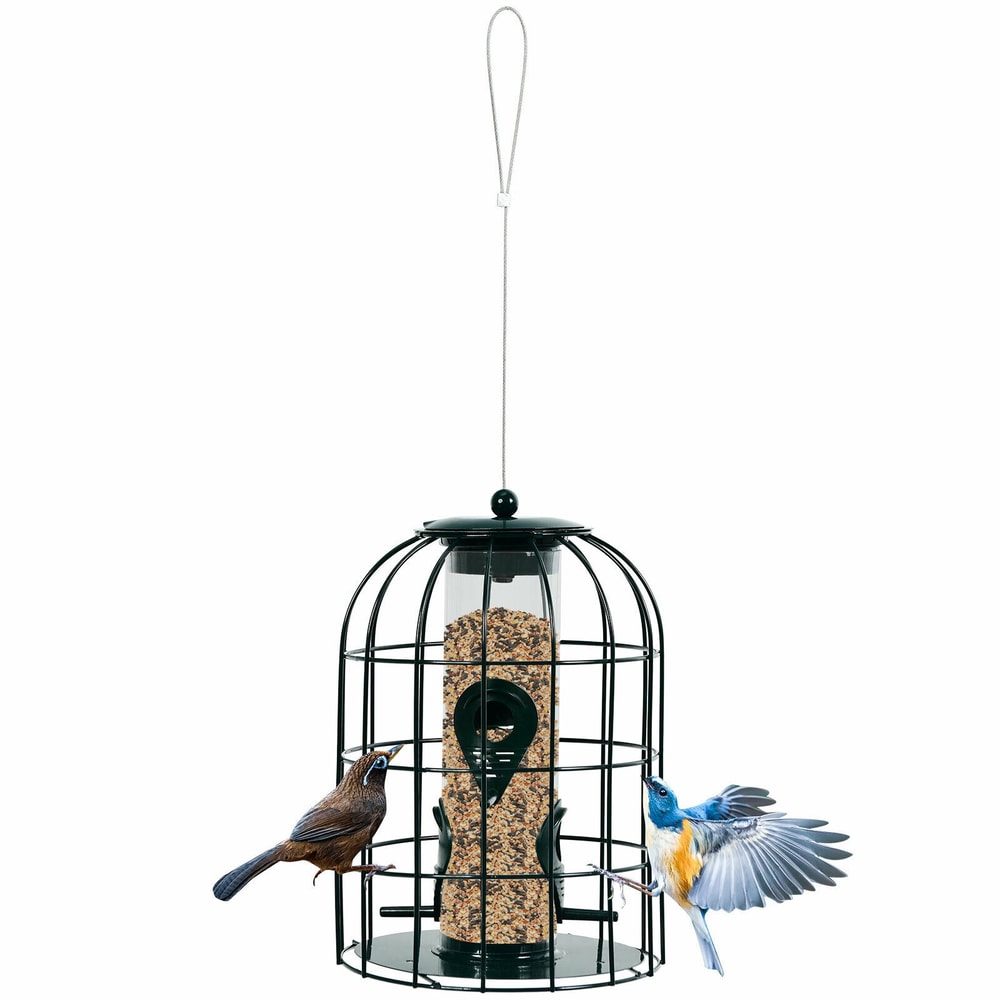 Squirrel-Proof Caged Tube Wild Bird Feeder, Outdoor Metal Seed Guard & Deterrent