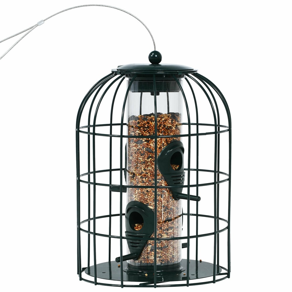 Squirrel-Proof Caged Tube Wild Bird Feeder, Outdoor Metal Seed Guard & Deterrent