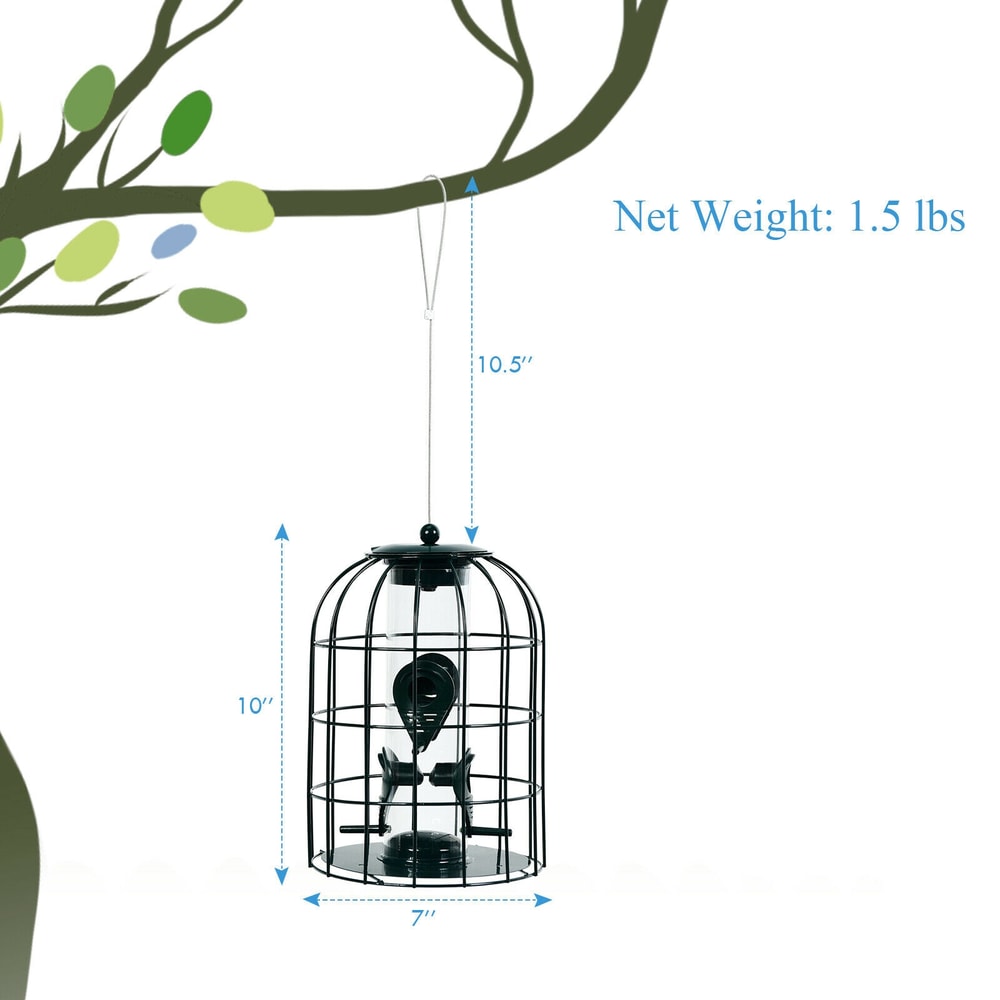 Squirrel-Proof Caged Tube Wild Bird Feeder, Outdoor Metal Seed Guard & Deterrent