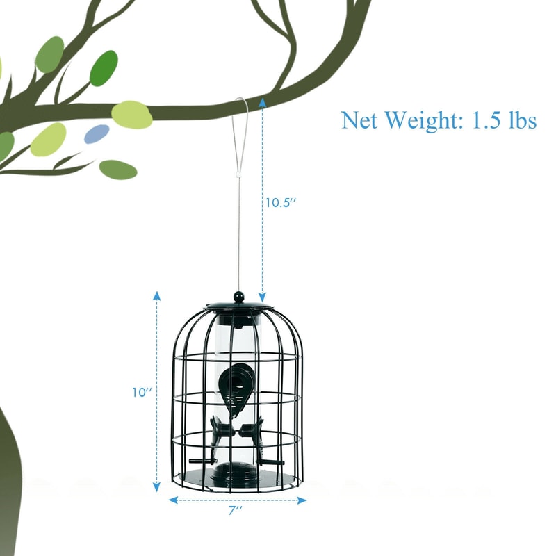 Squirrel-Proof Caged Tube Wild Bird Feeder, Outdoor Metal Seed Guard & Deterrent