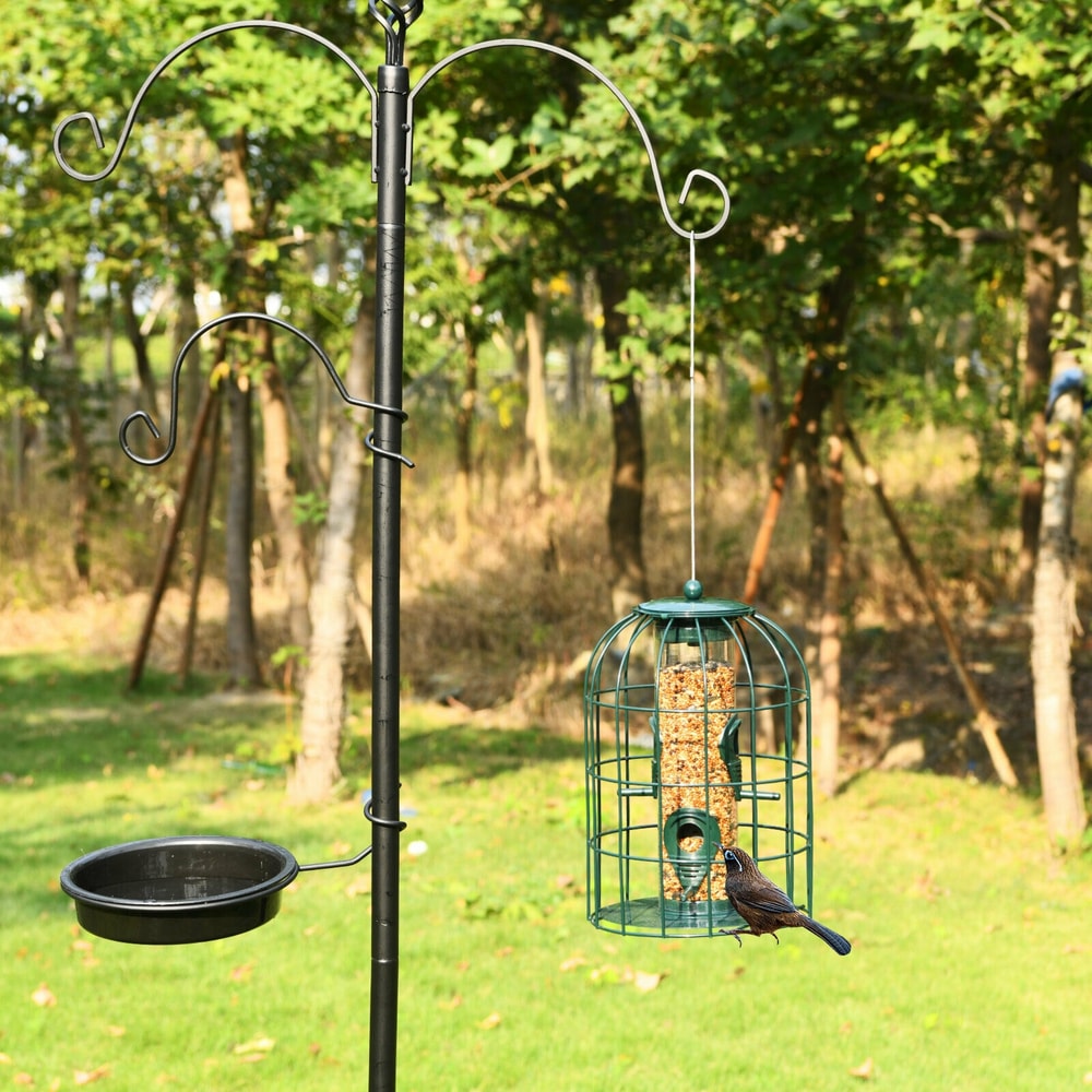 Squirrel-Proof Caged Tube Wild Bird Feeder, Outdoor Metal Seed Guard & Deterrent