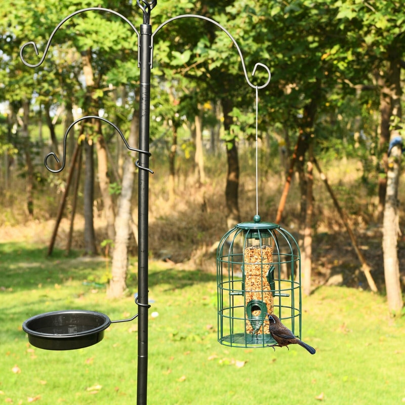 Squirrel-Proof Caged Tube Wild Bird Feeder, Outdoor Metal Seed Guard & Deterrent
