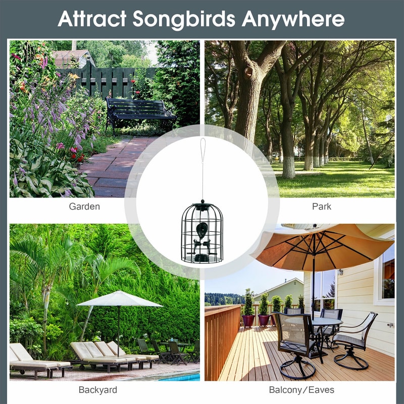 Squirrel-Proof Caged Tube Wild Bird Feeder, Outdoor Metal Seed Guard & Deterrent