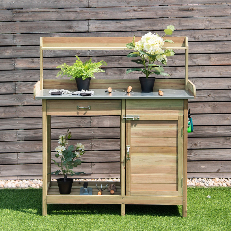 Outdoor Garden Wooden Work Station Potting Bench, Heavy-Duty Fir Wood with Waterproof Design