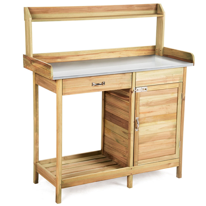 Outdoor Garden Wooden Work Station Potting Bench, Heavy-Duty Fir Wood with Waterproof Design