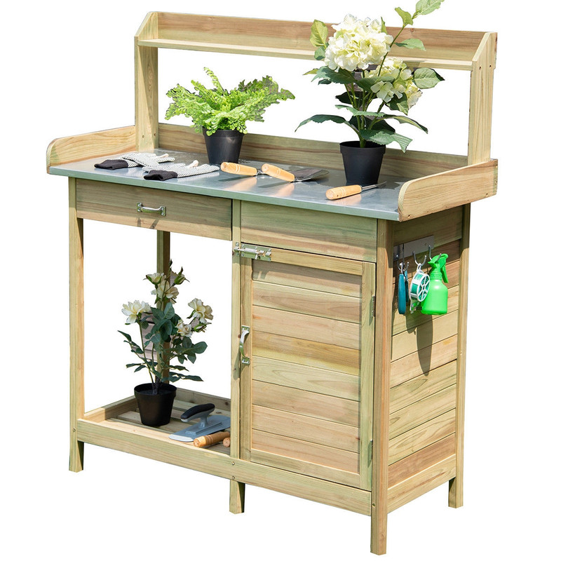 Outdoor Garden Wooden Work Station Potting Bench, Heavy-Duty Fir Wood with Waterproof Design