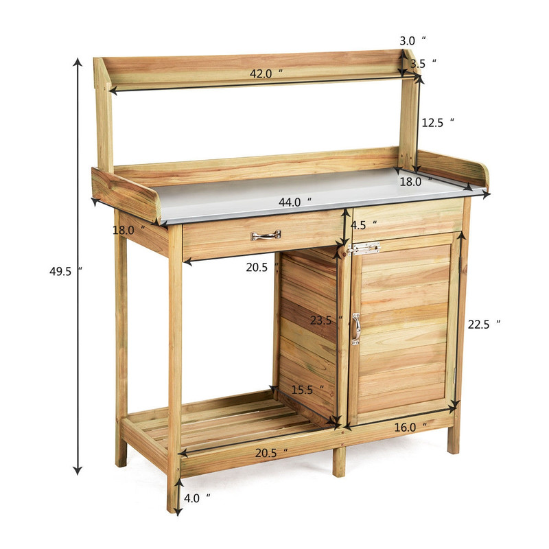 Outdoor Garden Wooden Work Station Potting Bench, Heavy-Duty Fir Wood with Waterproof Design