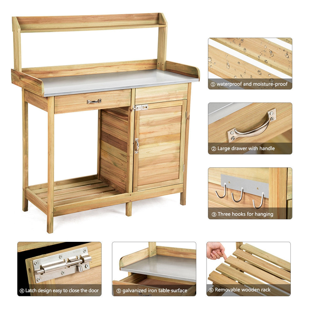 Outdoor Garden Wooden Work Station Potting Bench, Heavy-Duty Fir Wood with Waterproof Design