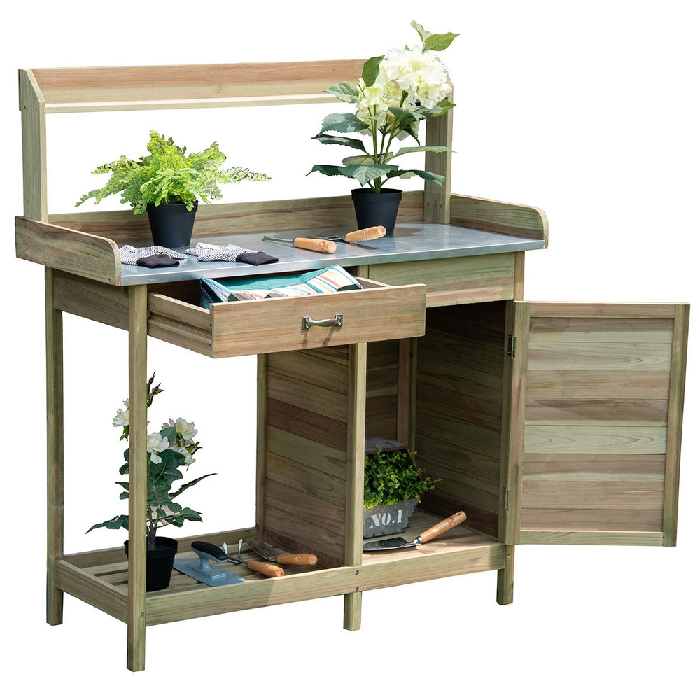 Outdoor Garden Wooden Work Station Potting Bench, Heavy-Duty Fir Wood with Waterproof Design