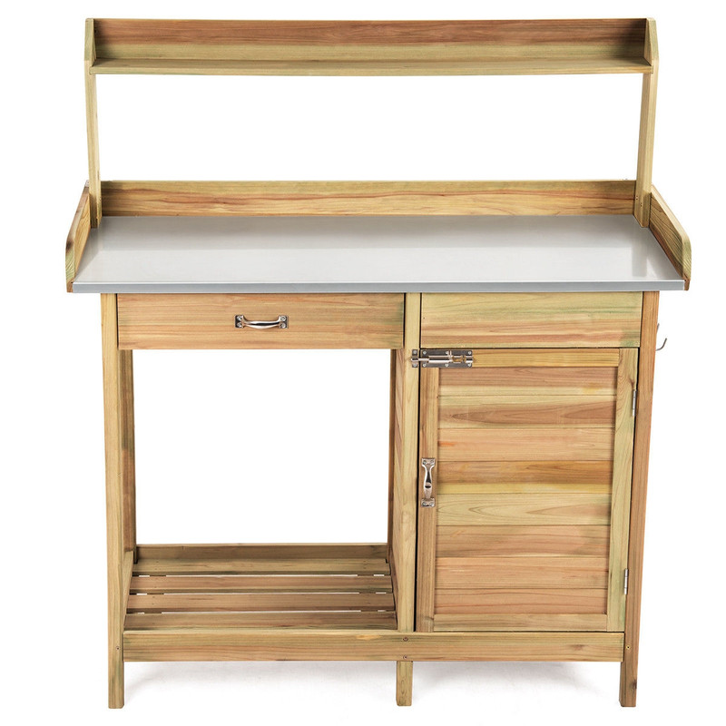Outdoor Garden Wooden Work Station Potting Bench, Heavy-Duty Fir Wood with Waterproof Design