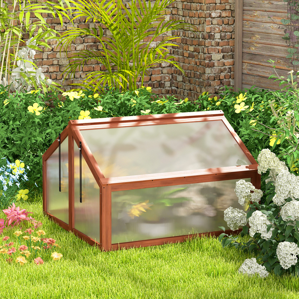 Double Box Garden Wooden Greenhouse, Sturdy Fir Wood & Polycarbonate Glazing for Year-Round Planting