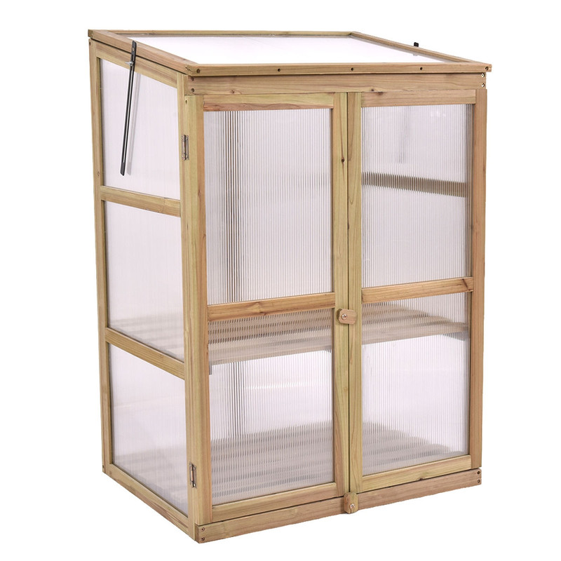 Premium Garden Portable Wooden Greenhouse with Double Shelves & Foldable Top for Patio, Balcony & Deck Plant Display