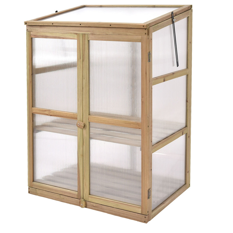 Premium Garden Portable Wooden Greenhouse with Double Shelves & Foldable Top for Patio, Balcony & Deck Plant Display