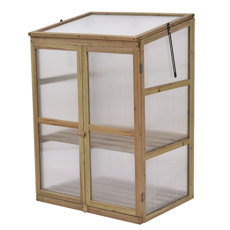 Premium Garden Portable Wooden Greenhouse with Double Shelves & Foldable Top for Patio, Balcony & Deck Plant Display