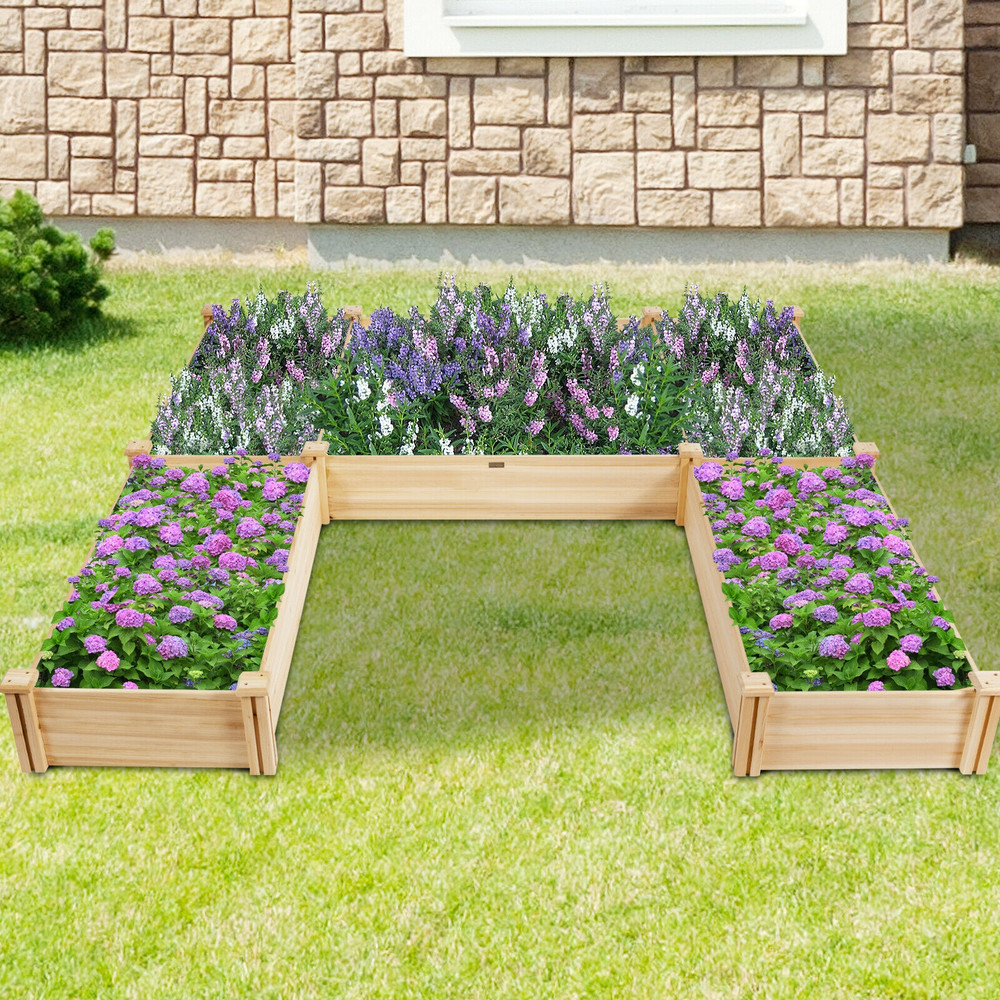 Premium UShaped Wooden Garden Raised Bed For Backyard And Patio Durable Fir Wood Planter For Veggie 1