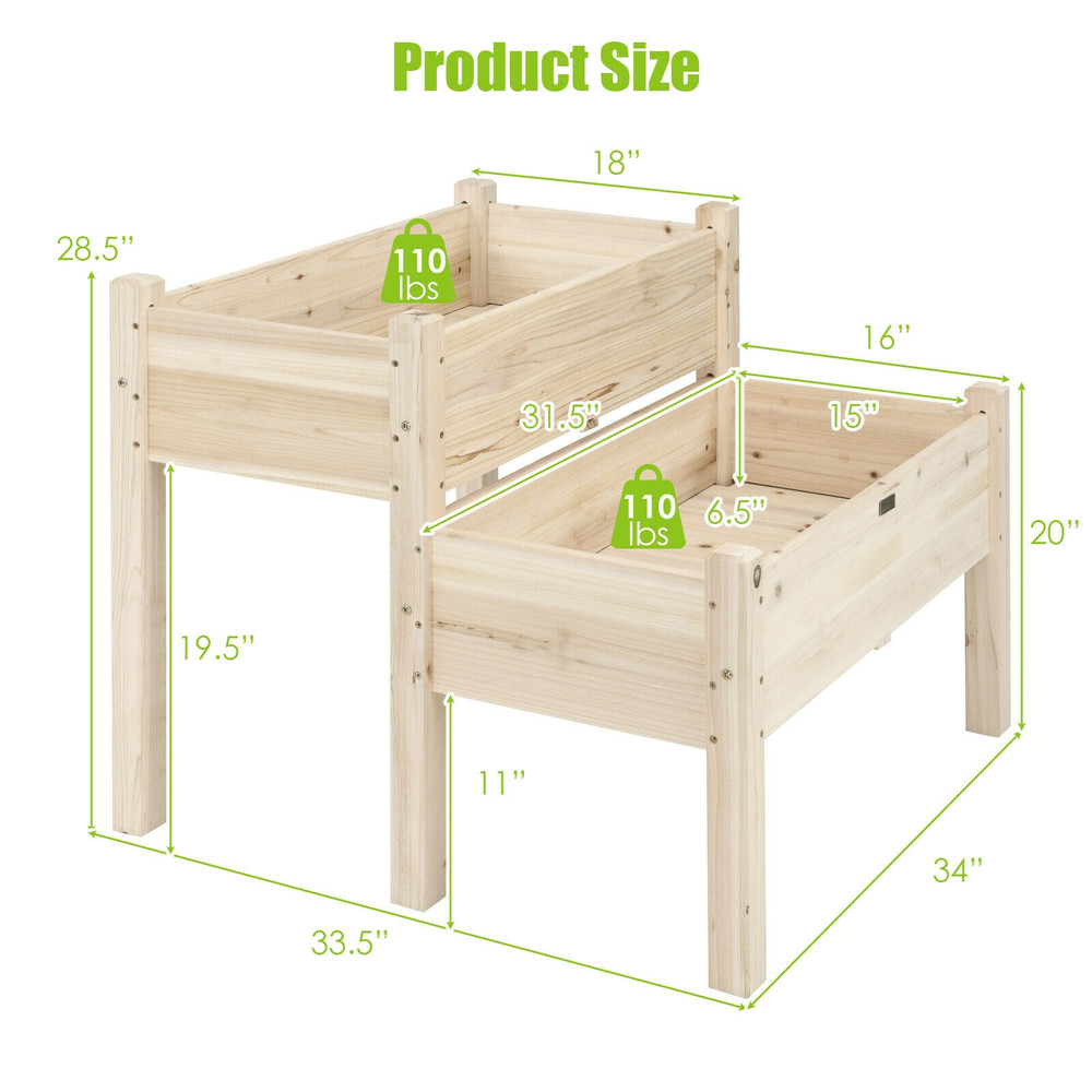2 Tier Wooden Elevated Planter Box With Legs And Drain Holes For Balcony And Yard Durable Fir Wood 5