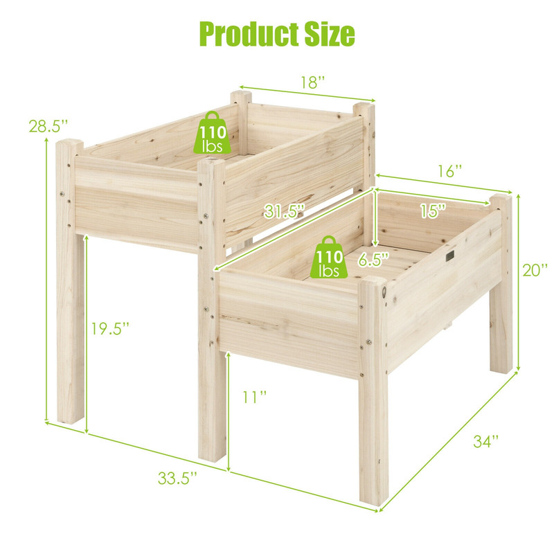 2 Tier Wooden Elevated Planter Box With Legs And Drain Holes For Balcony And Yard Durable Fir Wood 5