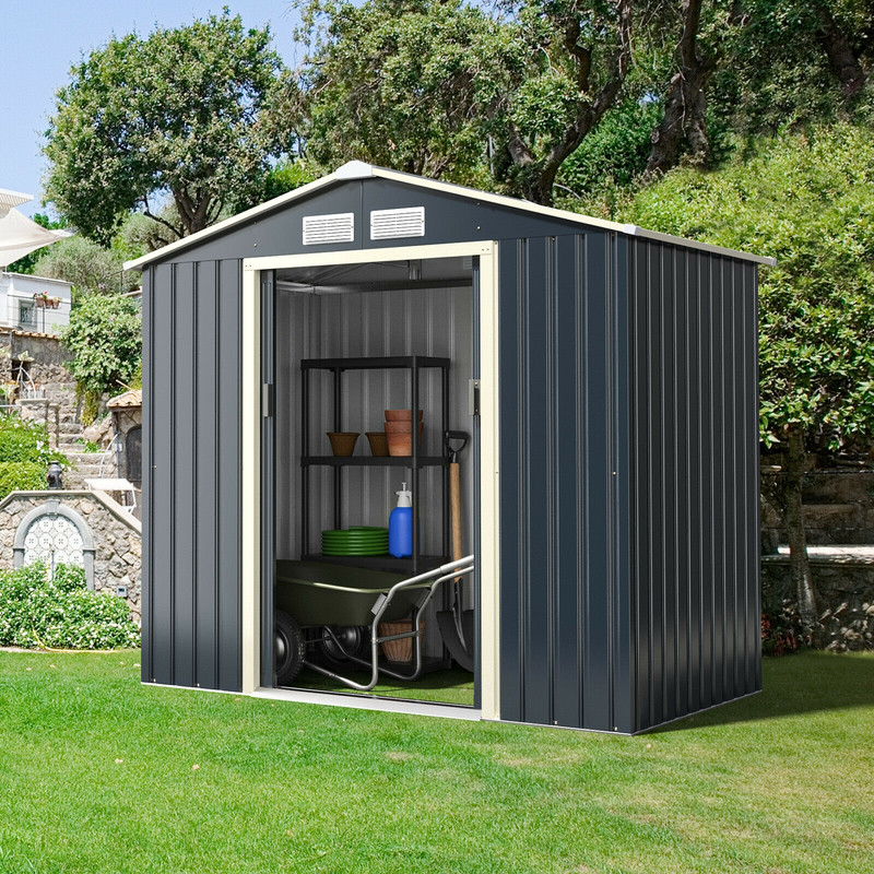 HeavyDuty Metal Outdoor Storage Shed With Lockable Sliding Doors Rustproof Utility Tool Shed For Ba 3