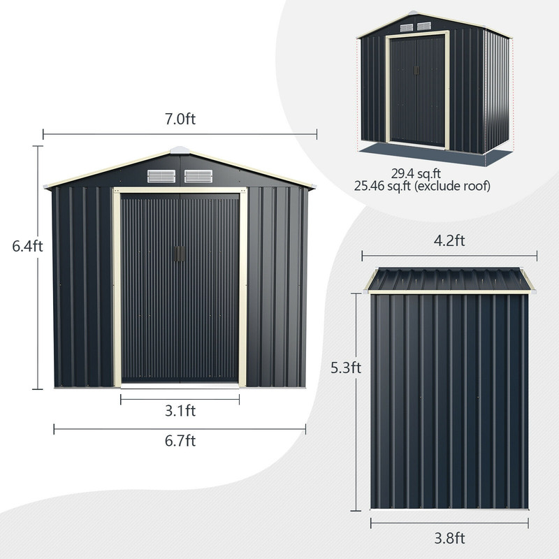 HeavyDuty Metal Outdoor Storage Shed With Lockable Sliding Doors Rustproof Utility Tool Shed For Ba 6