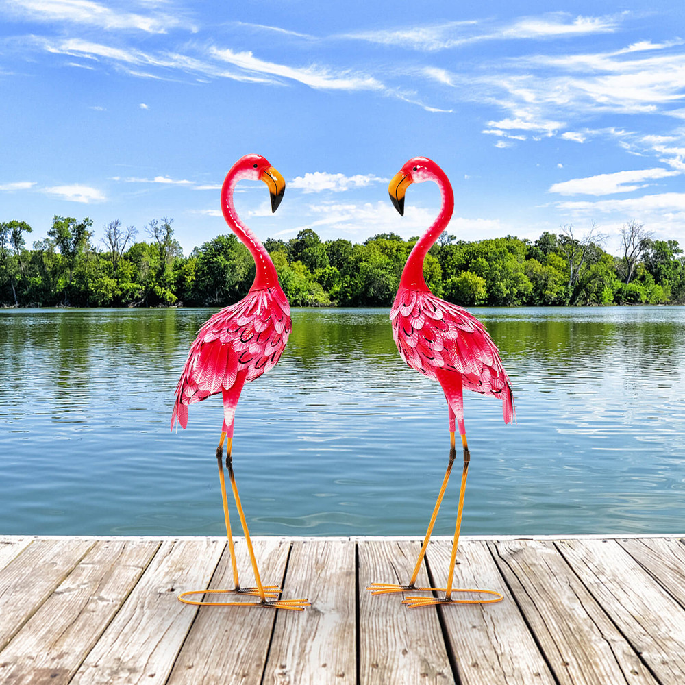 Decorative Flamingo Garden Statue Set Waterproof Metal Sculptures For Outdoor Lawn Patio And Garden 1