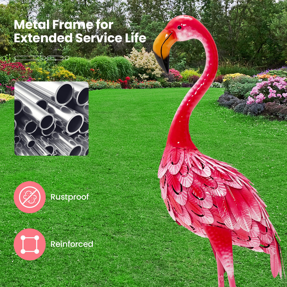 Decorative Flamingo Garden Statue Set Waterproof Metal Sculptures For Outdoor Lawn Patio And Garden 5