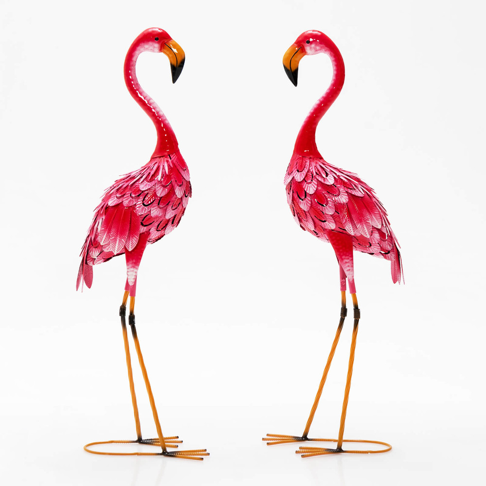 Decorative Flamingo Garden Statue Set Waterproof Metal Sculptures For Outdoor Lawn Patio And Garden 0