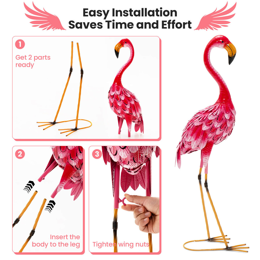 Decorative Flamingo Garden Statue Set Waterproof Metal Sculptures For Outdoor Lawn Patio And Garden 6