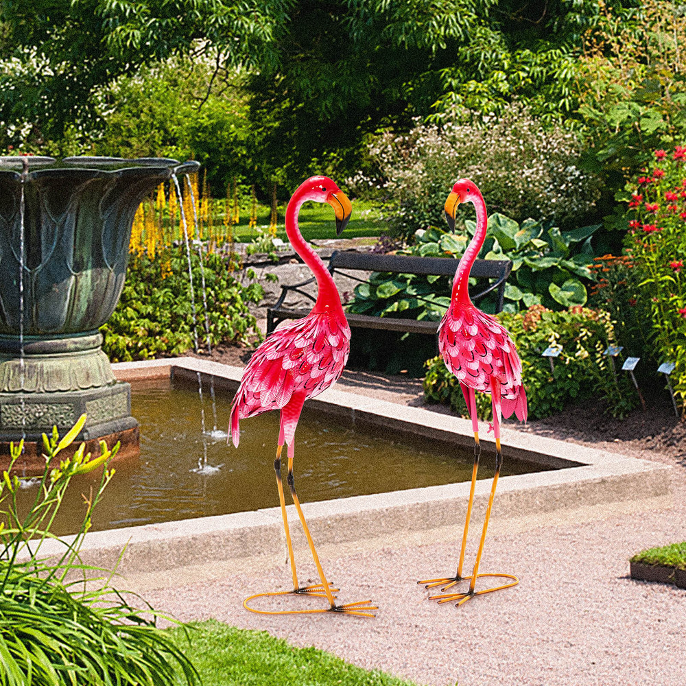 Decorative Flamingo Garden Statue Set Waterproof Metal Sculptures For Outdoor Lawn Patio And Garden 4