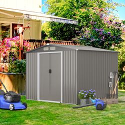 8 x 6 feet galvanized steel storage shed for garden yard durable & rust-resistant gray