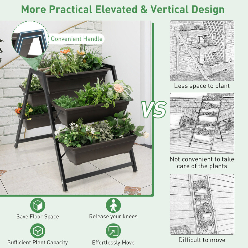 3 Tier Vertical Raised Garden Bed with 5 Plant Boxes Space-Saving Design