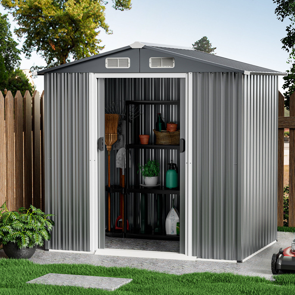 6x4 Ft Galvanized Steel Storage Shed with Lockable Sliding Doors, Heavy-Duty & Secure
